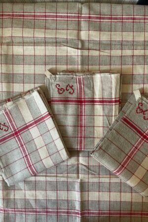 Magnifique lot de 4 torchons brodés EF 65/80 cm