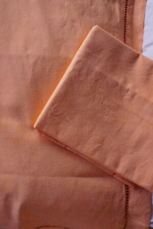 Paire de taies anciennes teintes orange melon – jour de Venise – 57×57