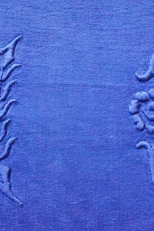 Drap ancien teinté bleu , monogramme HC imposant et délicat – 195×250 (années 1900–1930)