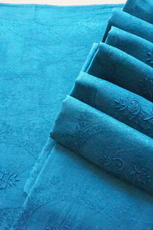 11 serviettes anciennes damassées – teintes en émeraude, monogramme DT (60×65) milieu XXᵉ siècle